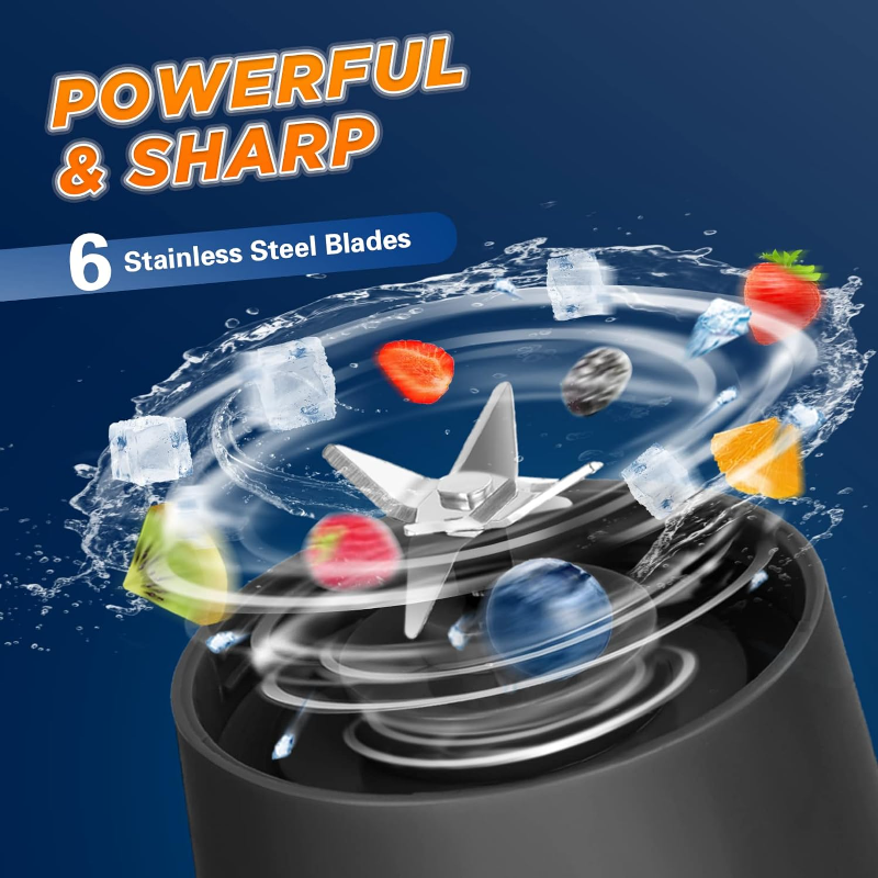Bärbar mixer, personlig mixer med usb-laddningsbar funktion, minimixer för shakes och smoothies, stark skärkraft med 6 blad