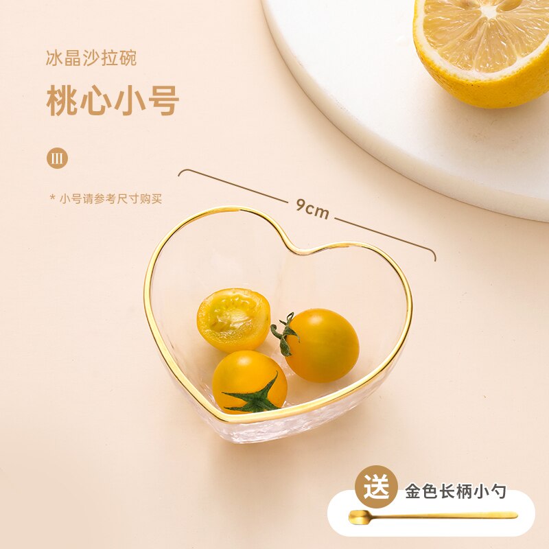 Bord doré coeur pêche ménage saladier bol en verre assiette transparent dessert fruits style japonais salade vaisselle: small heart shape