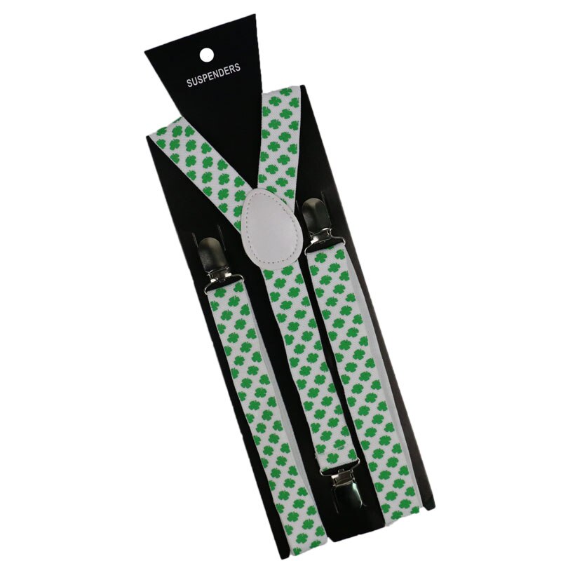 Winfox Black Green White 2.5cm Wide Clover Suspenders For Women Men: 03