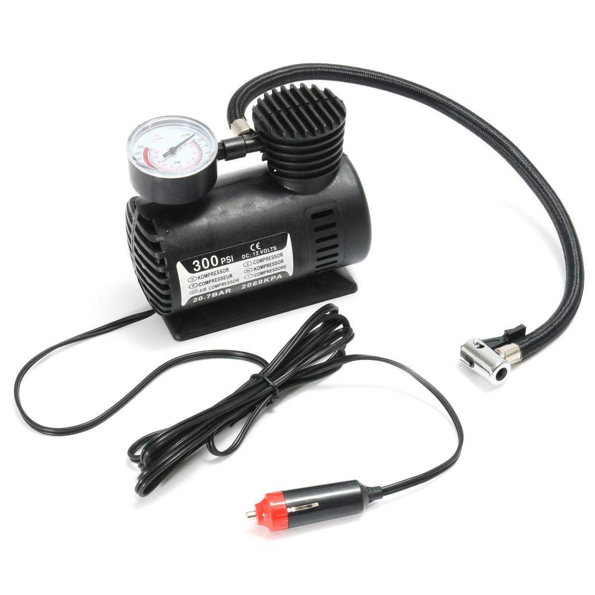 300PSI Portable Mini 12V Air Compressor Auto Car Electric Bike Tire Inflator Pump with 2 Nozzle Adapters Bicycle Accessories
