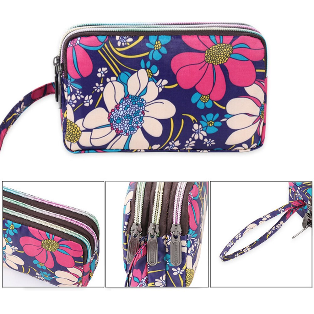 Buylor damesportemonnee met 3 ritsen voor dames, polyester handtas, waterdichte portemonnee, mobiele telefoonhoes, creditcardhouder