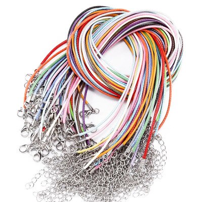 50 sztuk kolorowy skórzany sznur wosk liny łańcuch wosk naszyjnik ze sznurka wisiorek dla DIY Handmade karabińczyk sznurek biżuteria łańcuchy: Colorful