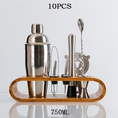 10-12 st barware set rostfri bar cocktail shaker set shaker set med träställ förvaring stativ barer verktygshållare för blandade drycker: C .12 st