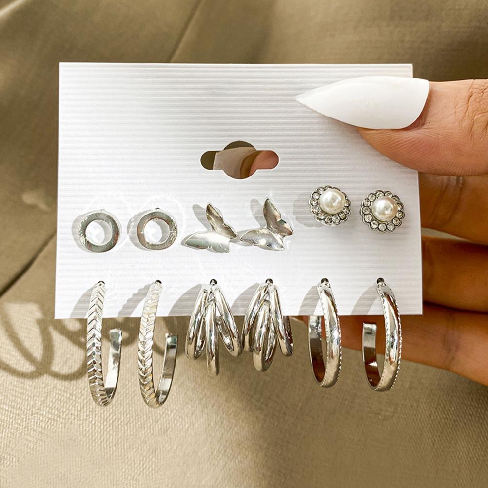 Decorative 1 Set Simple Faux Crystal Dangle Earrings Kit Attractive Ear Stud Set Flower for