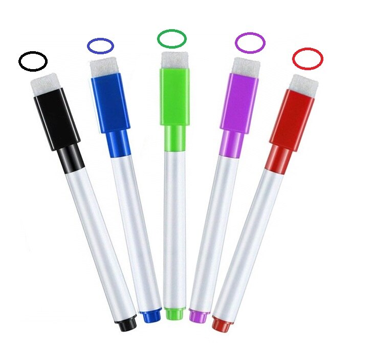 5 Pc Magnetische Whiteboard Marker Pen White Board Pen Droog Vegen Fijne Penpunt Pen Met Gum Rubber Magnetische Pen Borstel koelkast Magneten: 5colors