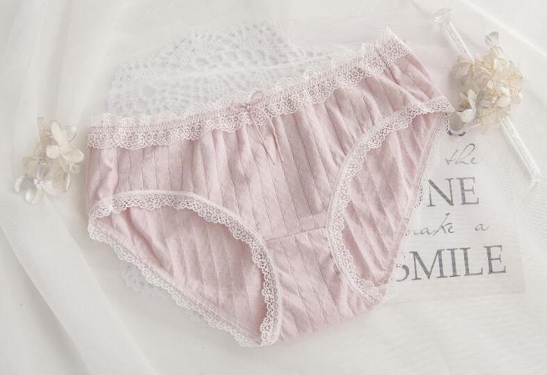 2nd Free M L XL Lovely Cute Lolita Kawaii Knitting Cotton Lace Panties Underwear Brief Lingerie Knickers: Pink / XL