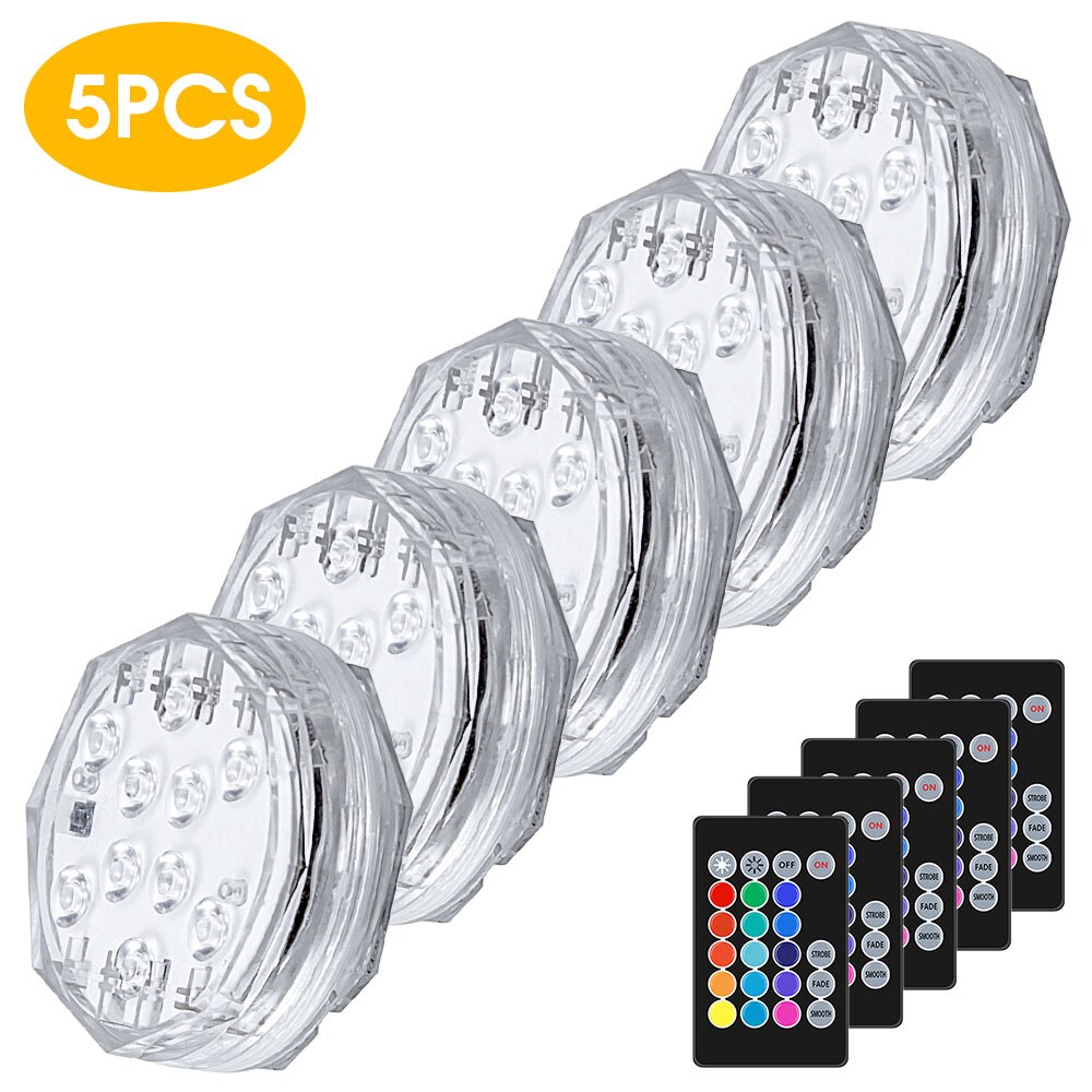 10Led RGB Remote Control Underwater Lights Waterproof Swim Pool Light Submersible Light Decorative Night Lamp Pool Equipment: 5Pcs