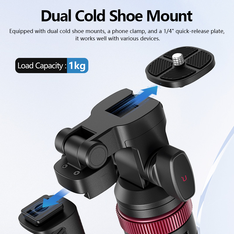Ulanzi MT-78 Phone Tripod With Bluetooth Remote Controller Double Cold Shoe Quick Disassembly Gimbal 1/4 Screw For DSLR Camera