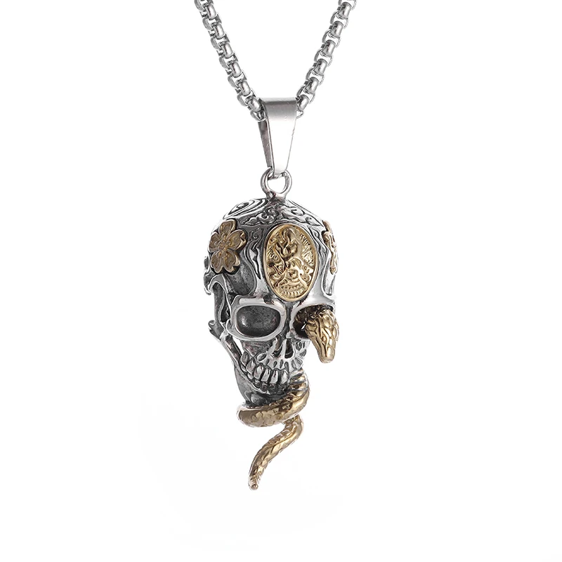 Collier gothique Vintage avec pendentif serpent enroulé, crâne de démon, pour hommes et garçons, Rock, fête d'halloween, bijoux