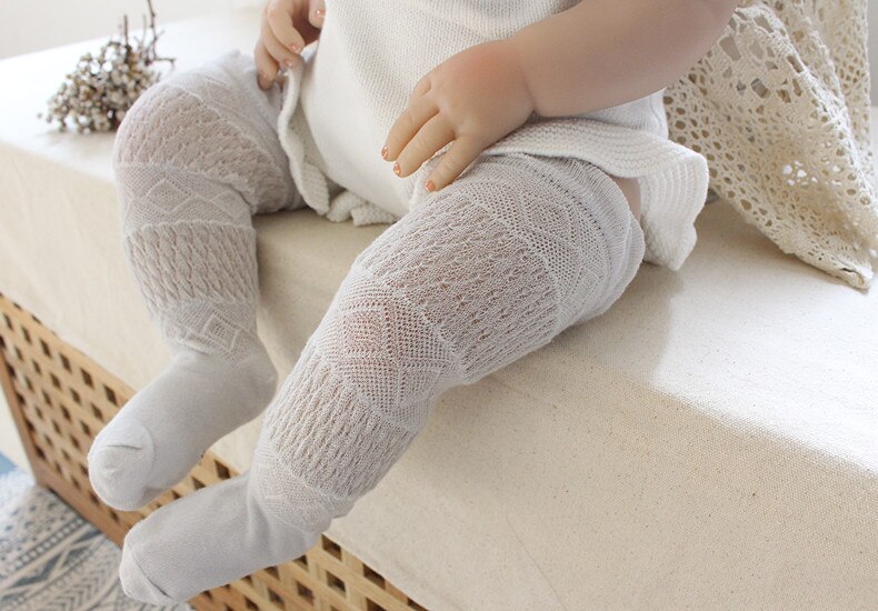 Newborn Infant Kid Baby Girls Boys Breathable Mesh Pantyhose Knee Long Tights Soft Knee High Stocking Candy Color Cute 1 Pairs