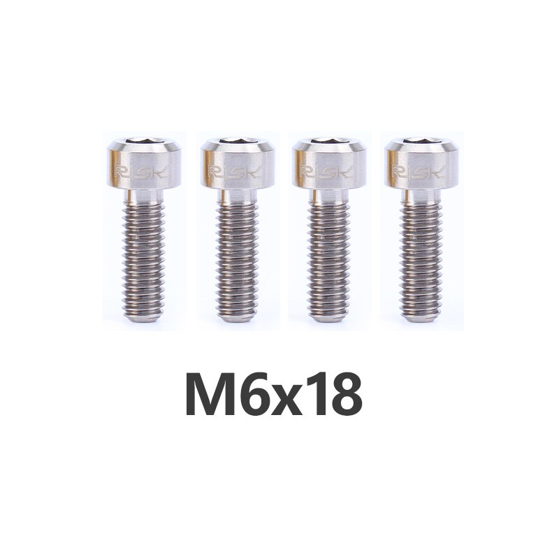 RISK 4pcs M6x16/18/20mm 4 Colors Titanium Alloy Bicycle Disc Brake Clamp Bolt Suit For SLX XT MTB Bike Device Fixed Screw Bolts: M6x18mm Titanium