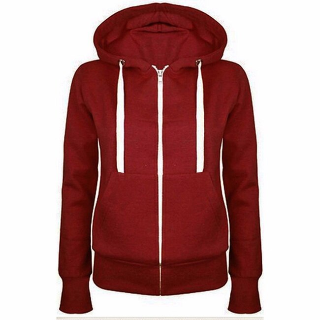 Sweat-shirt à capuche pour femmes, décontracté, à manches longues, avec fermeture éclair, à la , pour le Sport, le Skateboard, automne et printemps: wine red / S