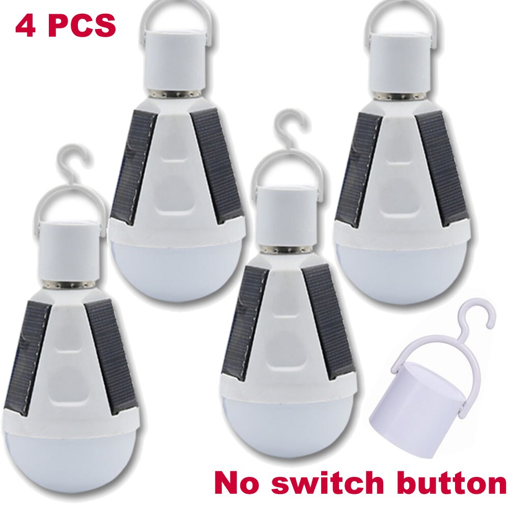 Solar Lamp Powered Portable Led Bulb Light Solar Energy Lamp Led Lighting Solar Panel Camp Tent Night indoor Fishing Light hook: no button 4pcs