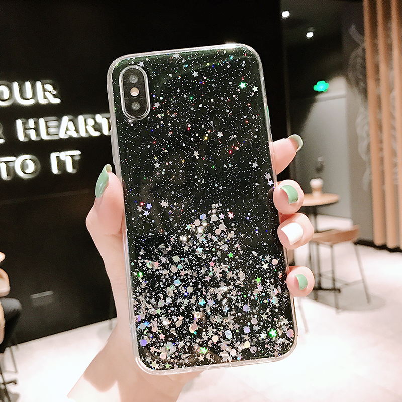 Étui à paillettes scintillantes pour iPhone 8 7 Plus 6 6S, étui Transparent Shine Star pour iphone X XR XS MAX 10, housse en TPU souple: CANVAS / Black