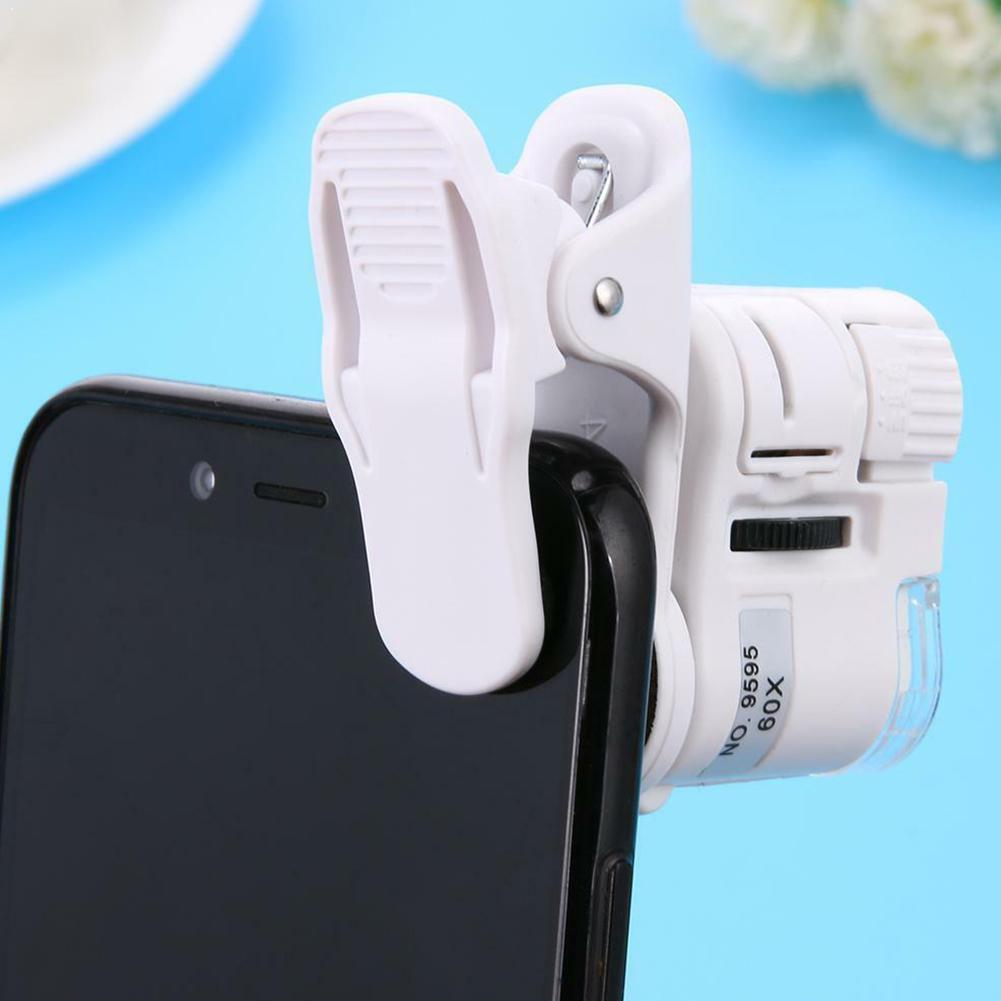 Universal 60X Mobile Phone Microscope Macro Lens Zoom Clip Camera Magnifying Phone Micro Light Glass with Microscope LED LE G9T2