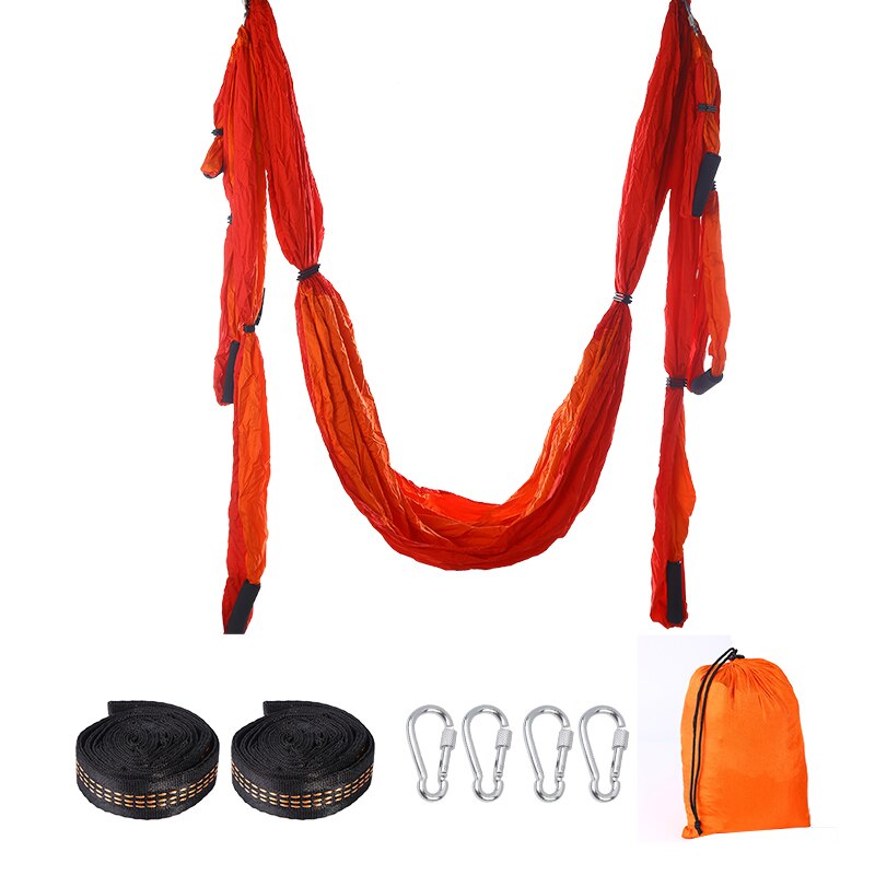 Antenne yoga hængekøje anti-tyngdekraft yoga hængekøje fuldt sæt 6 håndtag hængekøje swing gym hængende bælte svingbånd pilates: Orange