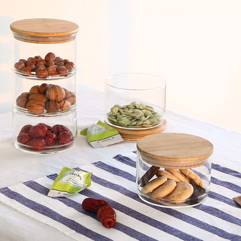 1200 ml 3-layer glass can kitchen food bulk container set for spice dry fruit storage tank salad bowl box