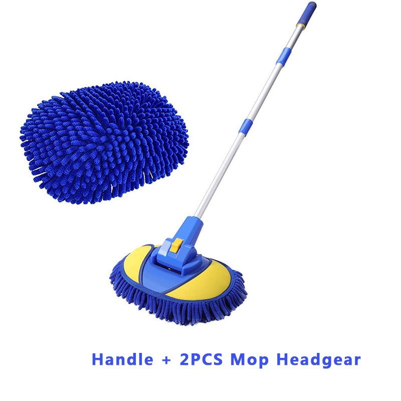 Upgrade 2 in 1 Three section Telescoping Long Handle Car Wash Brush Mop Thick Chenille Microfiber Broom Cleaning Tool: Set B