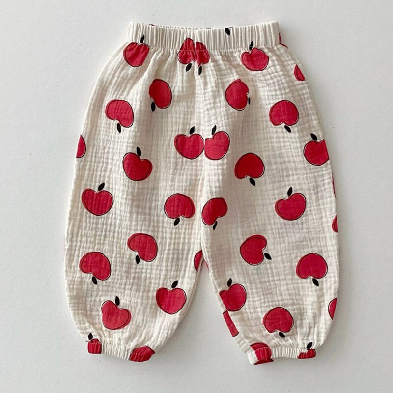 Koodykids-pantalones de algodón suave para bebés, pantalón sencillo con estampado de frutas, para primavera y otoño: apple pants / 24M-3T