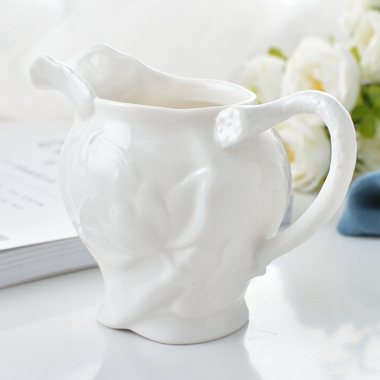 Milk Cup Milk Cans Ceramic Milk Cup Milk Cans Hotel Western Restaurant Cafe Pure White Embossed Lotus Cup: Default Title