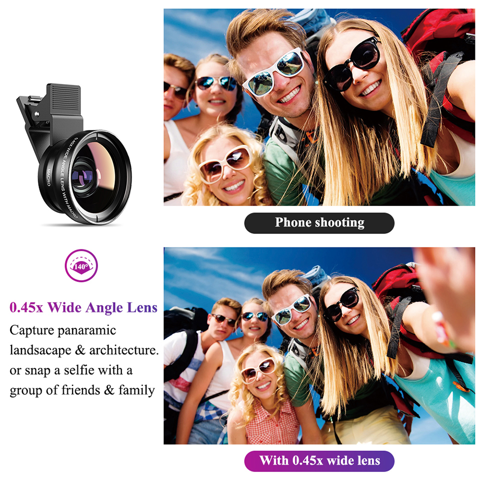 APEXEL Phone Camera Lens Kit 0.45x Wide Angle Macro Lens &amp; 12.5x Super Macro Lens HD Camera Lentes for IPhone Huawei Xiaomi