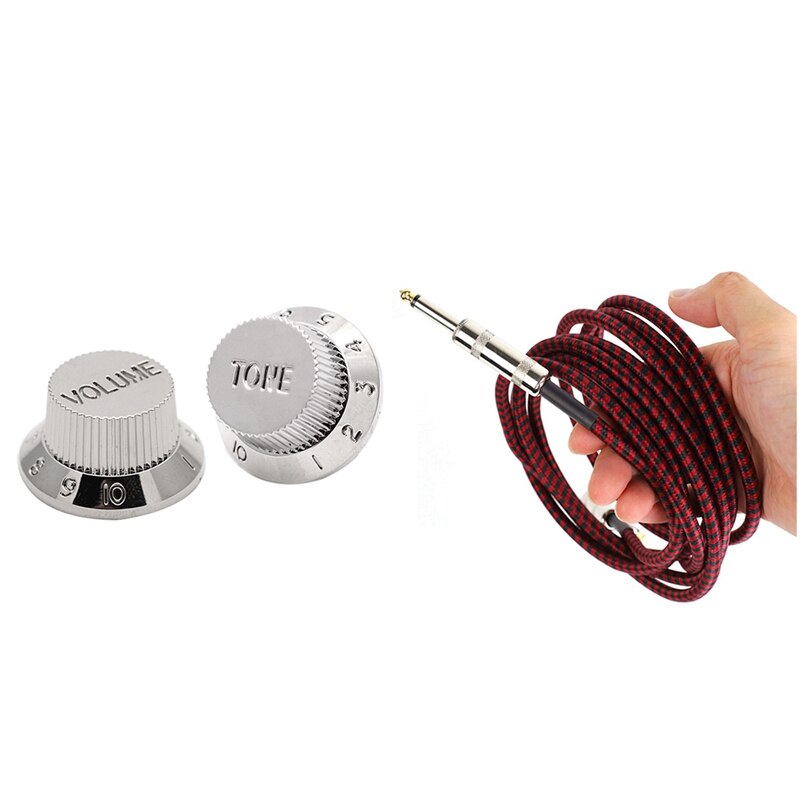 3 Pcs Accessoires: 2 Stuks Elektrische Gitaar Bas Volumeknop Potentiometer Caps & 1 Pcs 3 Meter Gitaar Kabel