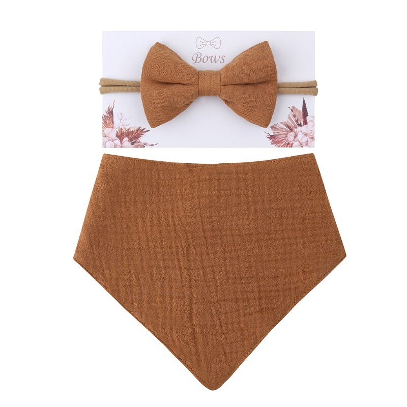 2Pcs Baby Meisjes Elastische Boog Hoofdband Speeksel Handdoek Set Prinses Strik Haarband