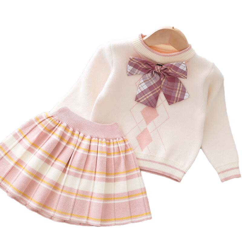 Falda corta a cuadros con lazo para niñas, ropa de invierno para niños pequeños, suéteres de invierno, suéter para niños pequeños, ropa de otoño, 2022