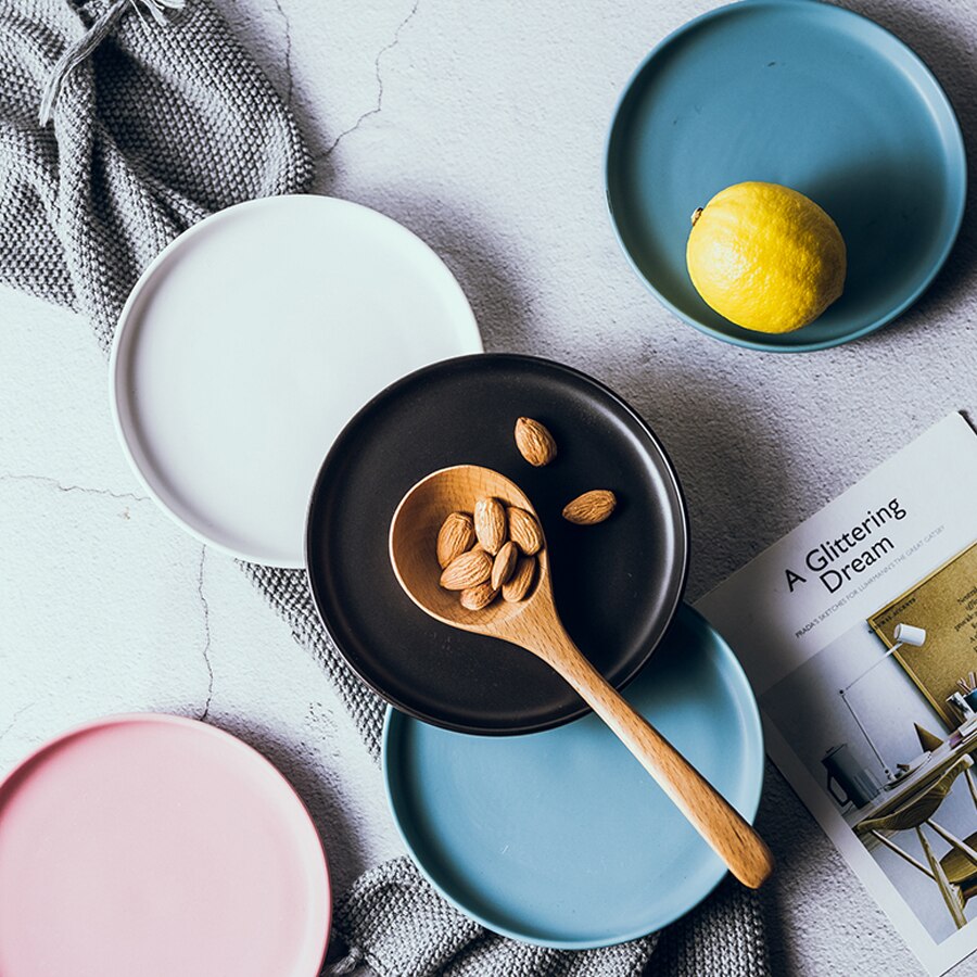 ceramic dessert cake pan Solid Plates Morden Style Round Shape Porcelain Household tableware Dish 6 inch