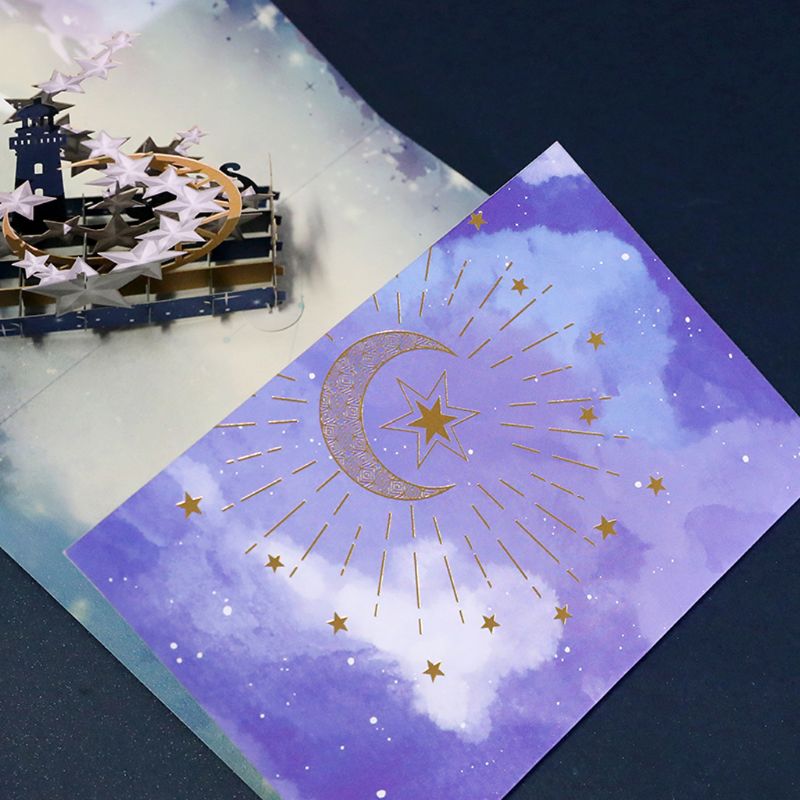 3D Pop Up Star Moon Greeting Cards Postcards Invitations with Envelop Birthday