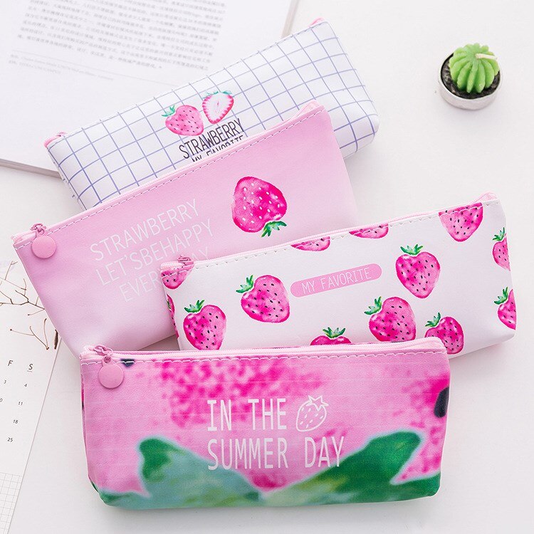 1pc novo fresco morango lápis caso kawaii caneta saco de papelaria armazenamento organizador saco meninos & meninas lápis caso para material escolar