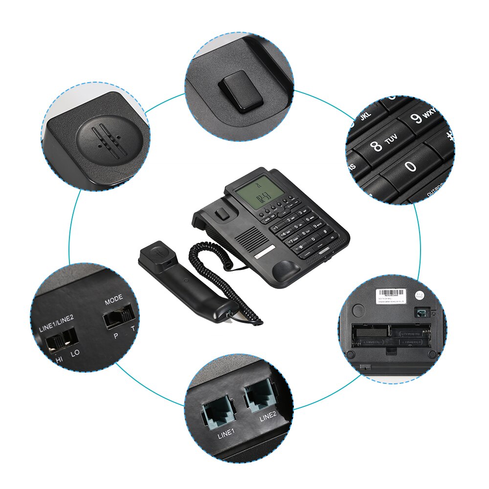 2-Line Digital Corded Telephone Desk Landline Phone with LCD Display Support 3-Way Conference Call for Hotel Office Business