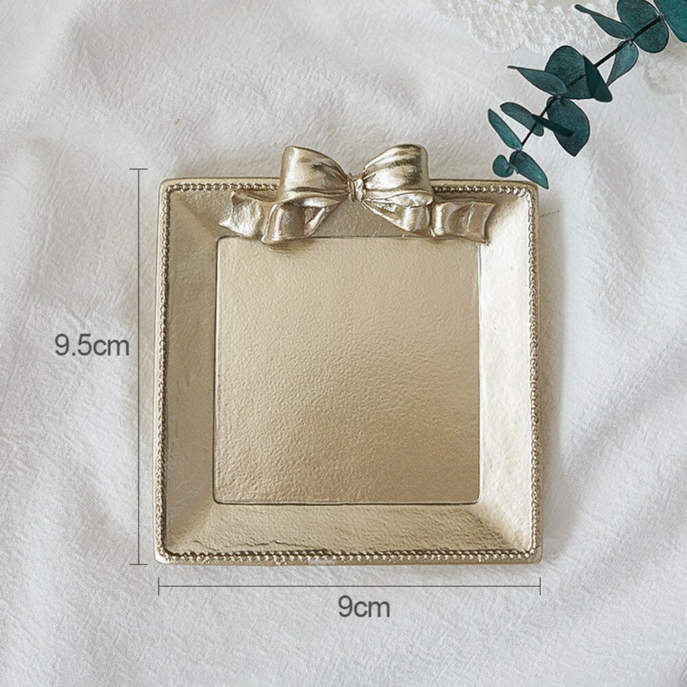 Retro still life photography, photo studio prop, golden vintage plate, dish with bow knot for jewelry, earrings, photography: 04