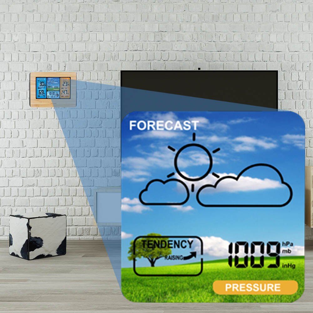 Digitaal kleurenweerstation met waarschuwing en temperatuur/vochtigheid/barometer/alarm/maanfase/weerklok met sensor
