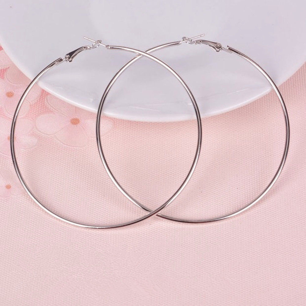 Legering stor cirkel örhängen stora ring örhängen guld silver färg runda ring örhängen för kvinnor flickor smycken: Silver- / Storlek 8cm