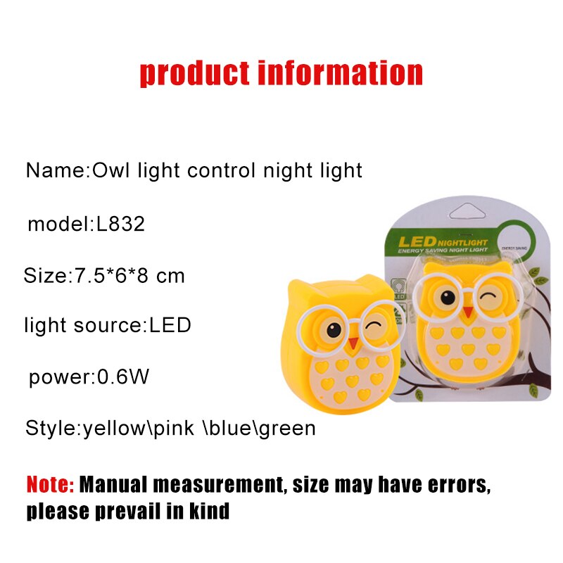 4 Colors Mini Owl Led Night light Auto Sensor Light Control Lamp EU US Plug Child Kid Baby Bedside Bird Light Socket nightlight