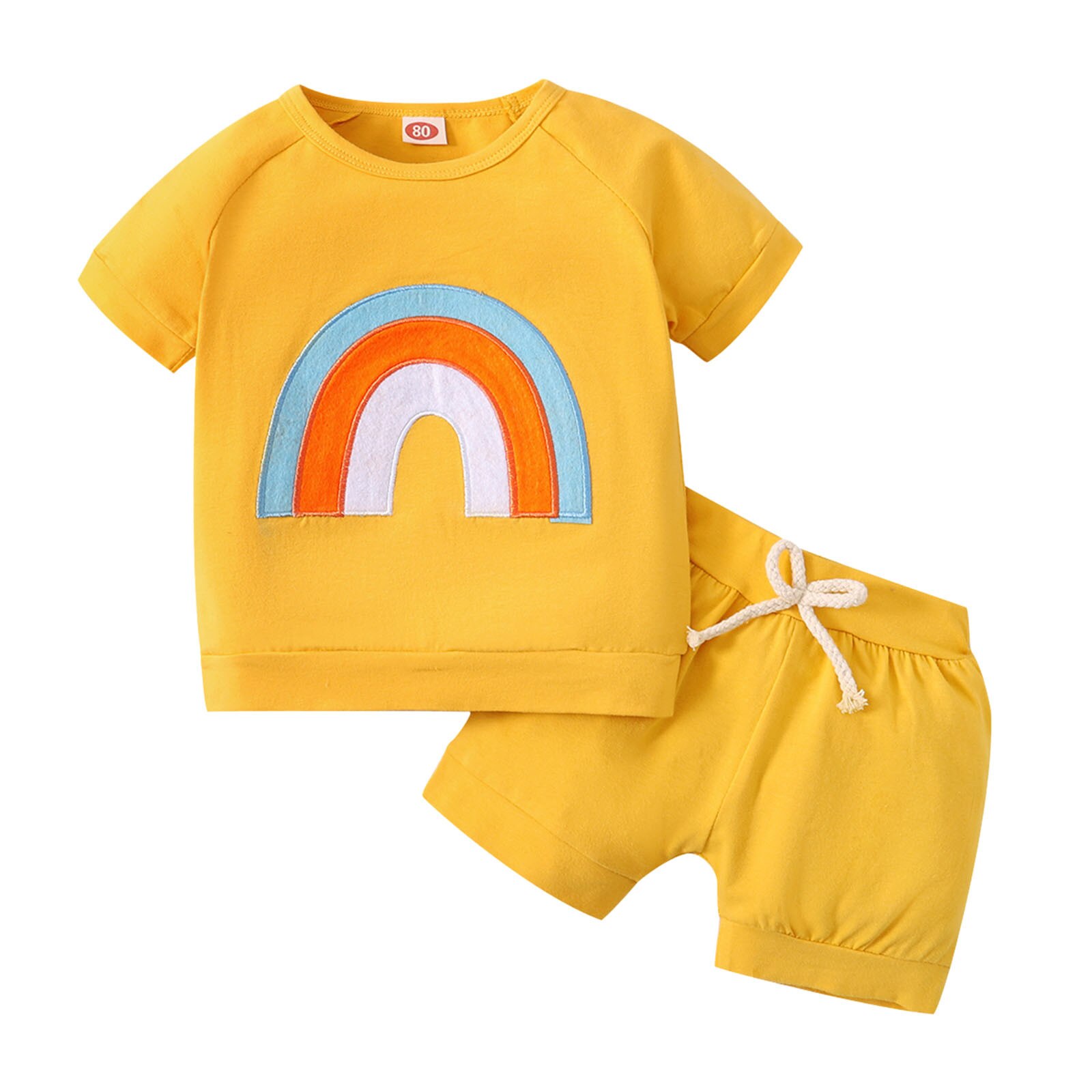 Peuter Baby Meisje Sets Regenboog T Shirt Korte Mouwen 0-Hals Effen Shorts Outfits Zomer Kids Baby Baby meisje Kleding: Yellow / 4-5 Years