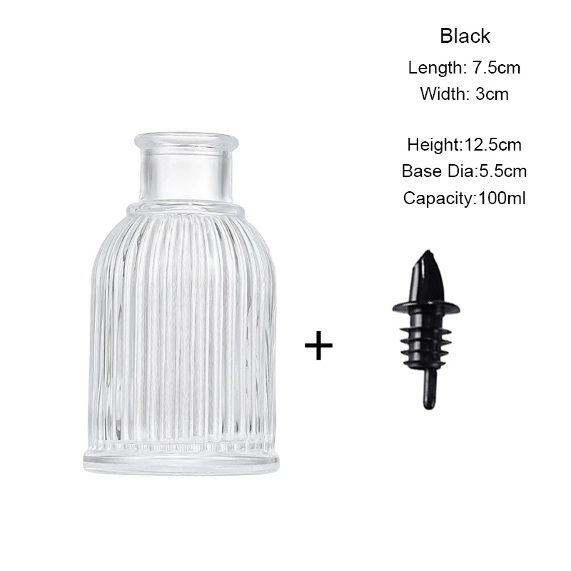 Botella pequeña de vidrio en relieve con tapa, botella de salsa, botellas amargas, edulcorante, botellas cuentagotas, botella de condimentos, accesorios de cocina: Negro