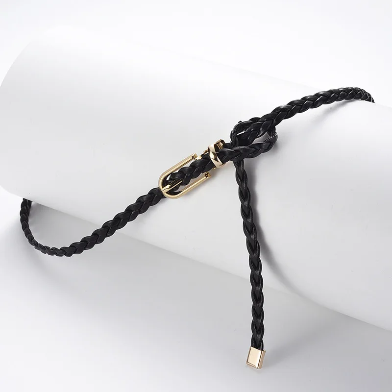 Ceinture tressée pour femmes, avec boucle dorée, ceinture fine décontractée pour étudiantes, accessoires de vêtements pour dames