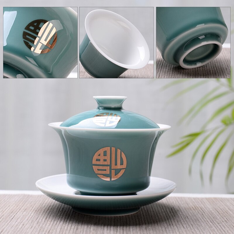 150ml KungFu Tea Set Advanced Obsidian Tea Tureen,Chinese Kung Fu Flower Gaiwan Puer Kettle,Teapot lovers must have