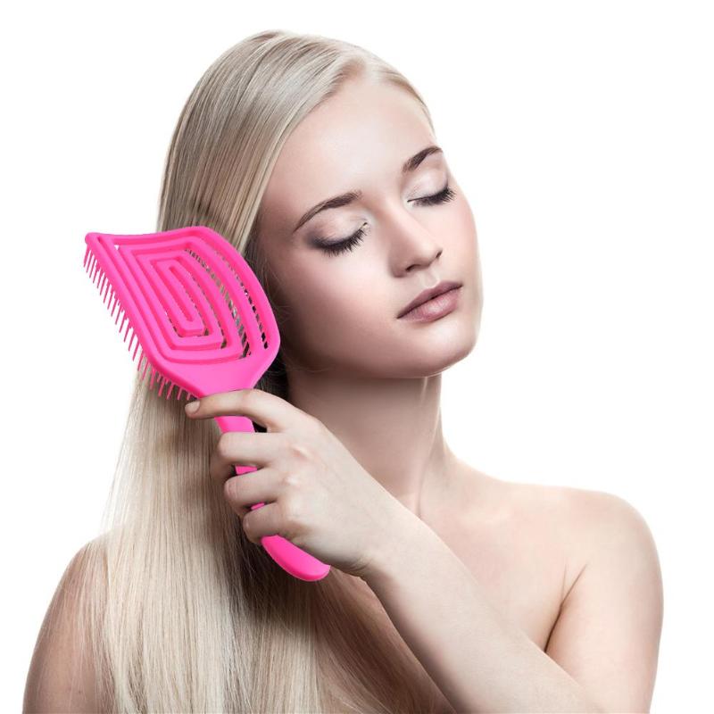 Delicate Hollow Vrouwen Haar Borstel Hoofdhuid Massage Kam Salon Rubber Anti-Slip Handvat Styling Haarborstel Gezondheidszorg Massage Producten