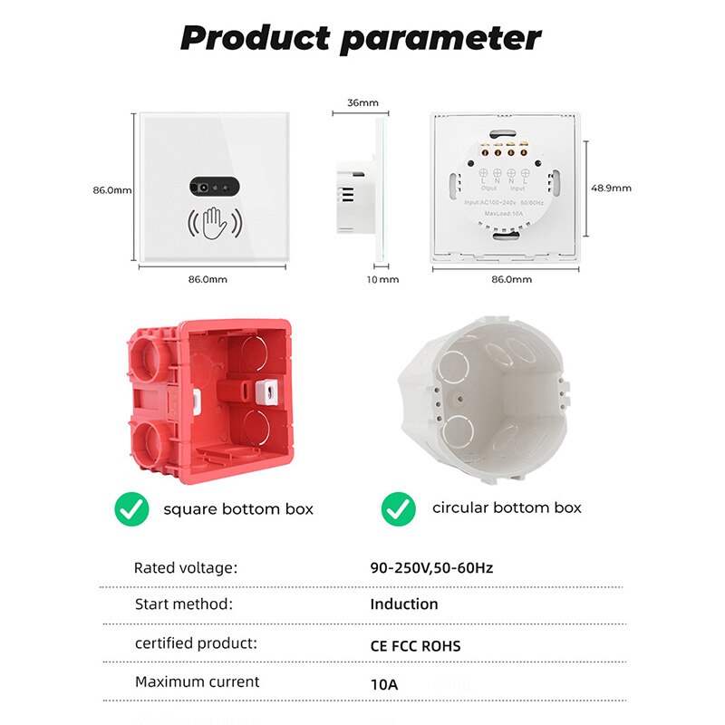 SMATRUL Wall Smart Wall Light Switch Infrared Sensor EU UK 220V 10A Glass Screen Panel On Off Electrical Power No Need Touch
