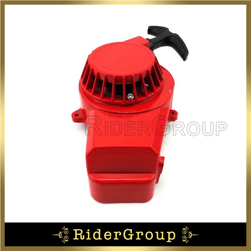 Rød alu pull starter rekyl til 2 takt 47cc 49cc motor børn atv minimoto pocket bike mini moto dirt quad crosser 4 hjulet