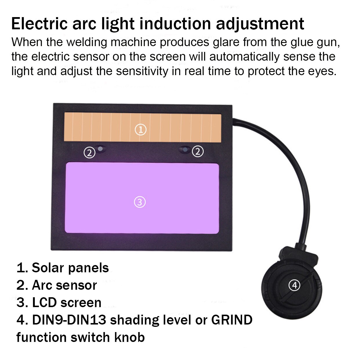 Solar Automatic Welding Helmet Autodarkening Welding Mask Lithium Battery DIN9-13 TIG MIG 4 Arc Sensor 92x42mm Big View