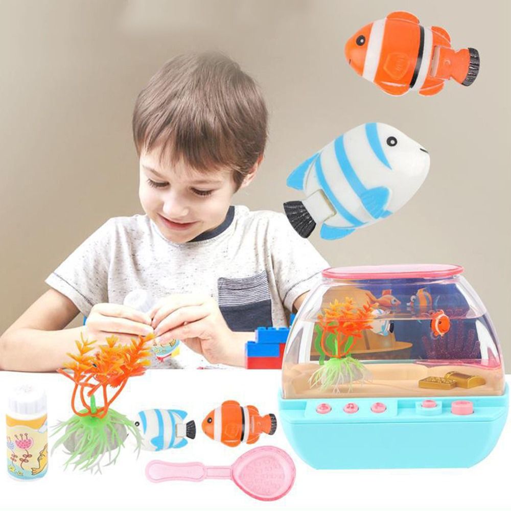 Juguete de acuario Artificial , Mini pecera de simulación encantadora de dibujos animados con música, música eléctrica, juguetes interactivos para acuario