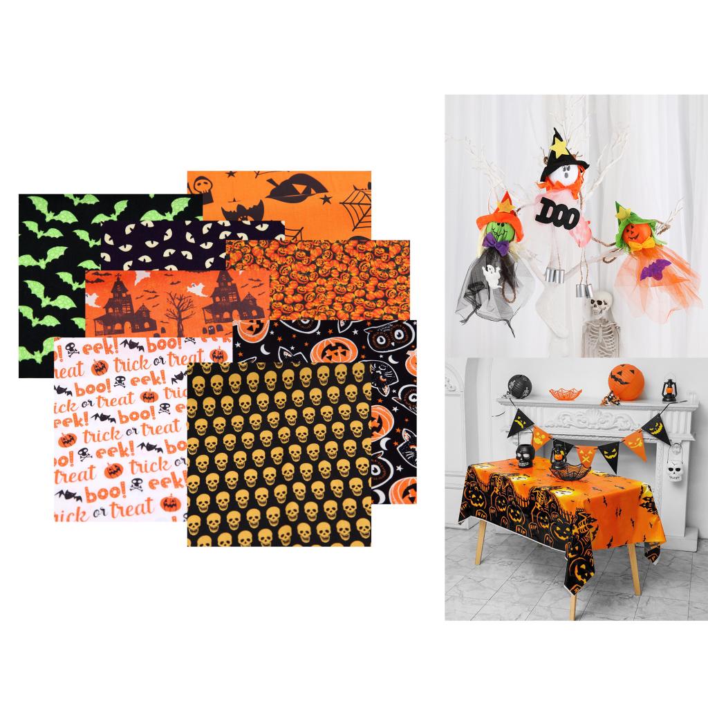 8Pcs Halloween Fabric Square Pumpkin Cats Owls Pattern Halloween Fabric for Sewing Quilting Apparel Crafts Home Decor Supplies