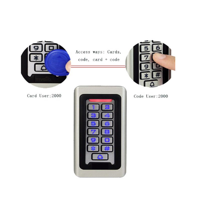 IP68 Waterproof Outdoors Use Metal Stainless steel Reader 2000Users WG input and output security RF Access Control Keypad