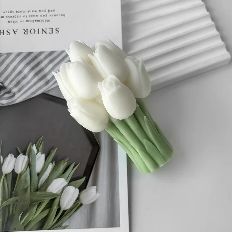 Molde de silicona para ramo de tulipán 3D, flores artesanales, velas aromáticas, moldes de adorno de yeso, hecho a mano, suministros para hacer velas y jabón