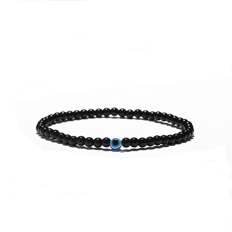 3 taille turc mauvais yeux Bracelet noir pierre naturelle perles obsidienne hommes Braslet pour homme Yoga main bijoux accessoires: 4mm Beads