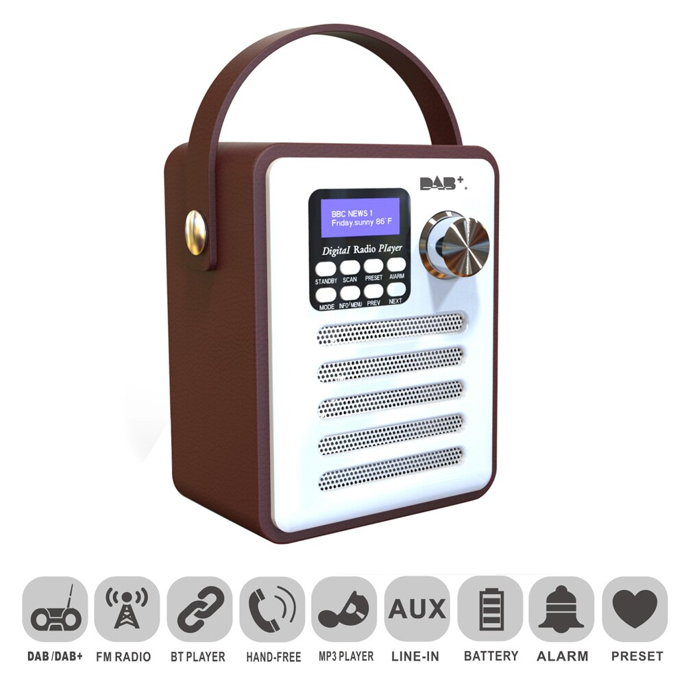 Bluetooth 4.2 Wooden DAB Radio Digital DAB/DAB+ FM Wi-Fi Speaker Bluetooth Wireless Radio FM/TF Card/U Disk/Alarm Clock: A
